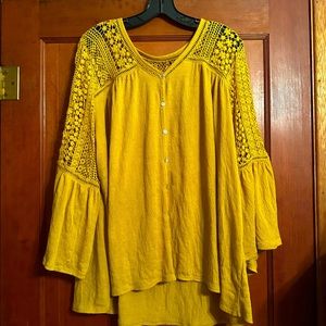 Mustard color top with crochet detail